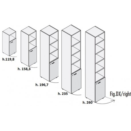 Libreria con 1 ANTA bassa e vano a giorno lungh. cm 45x46,3x varie altezze