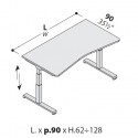Scrivania sagomata con sistema motorizzato "con gambe a T" cm 90